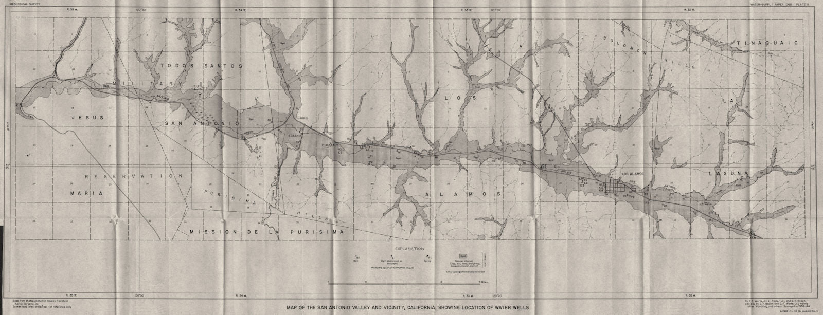 CALIFORNIA. Santa Barbara. San Antonio Valley water wells 1944 old vintage map